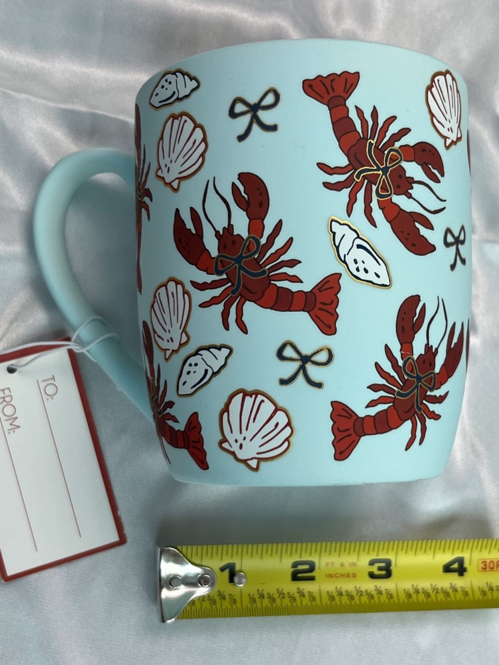 Luna & Sage Lobster Seashell Matte Light Blue Red Mug New with Tags.